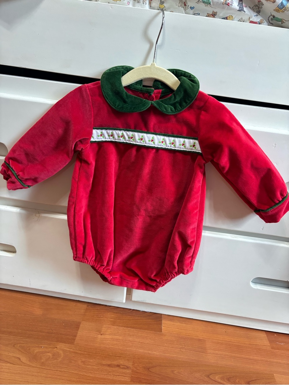 Jetson Cubbingston Red Velvet Baby Romper with Green Collar